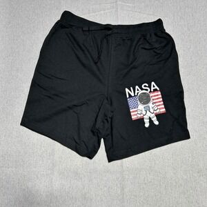 NASA Mens Graphic Lounge Shorts Size M Black Astronaut American Flag Drawstring